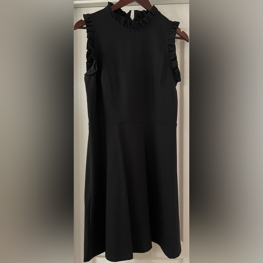 LOFT Black Dress, Ruffle Collar and Sleeve, Size S